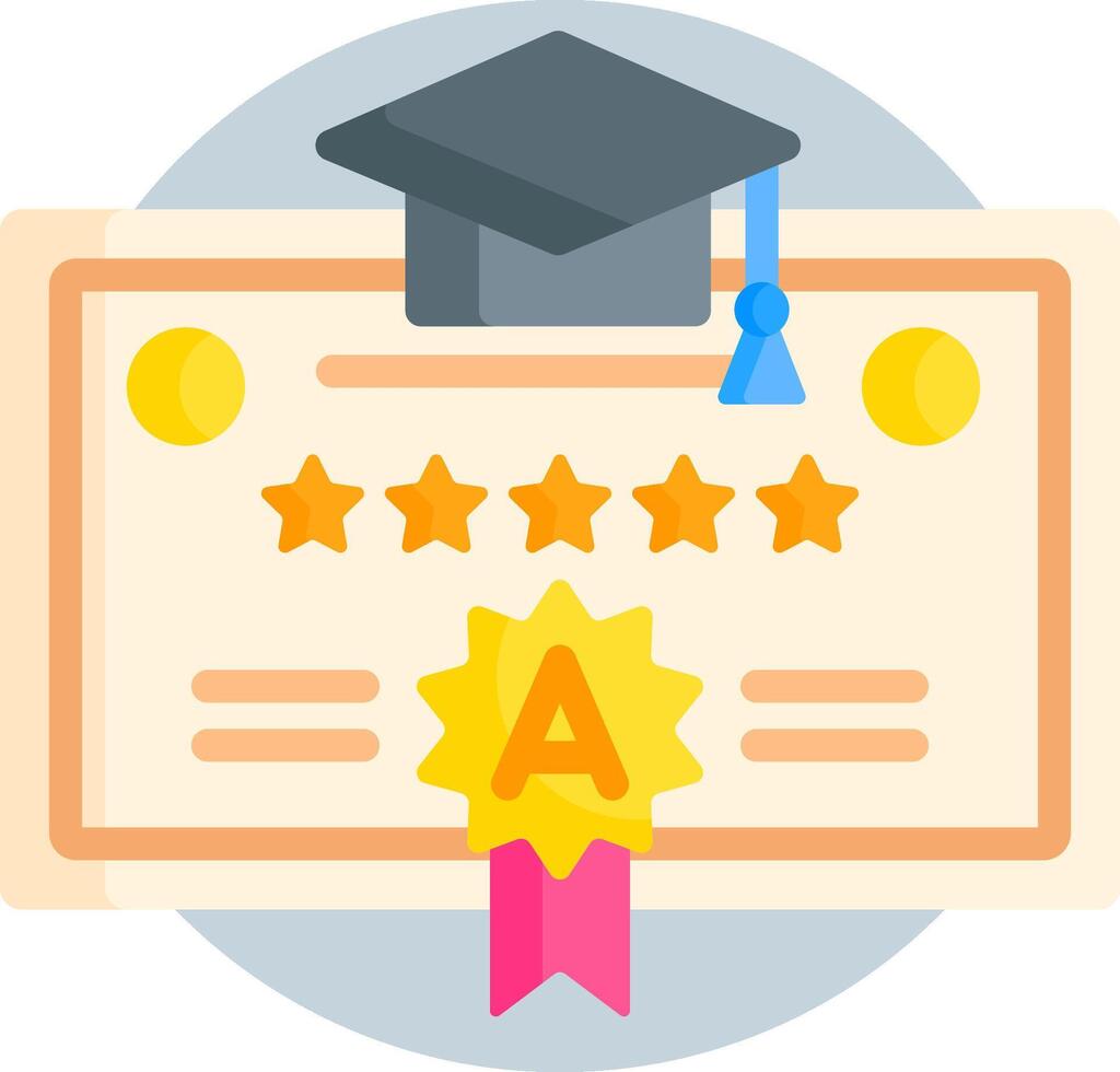 A graduation cap and five stars on a certificate vector