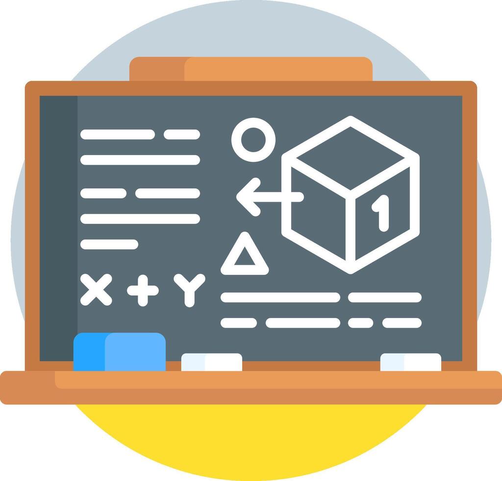 A blackboard with a cube on it and a calculator vector