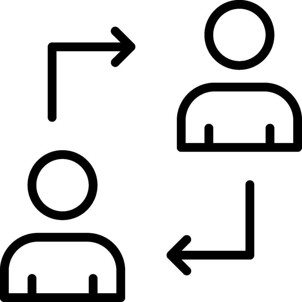 Two people are shown in a line with arrows pointing to the left and right vector