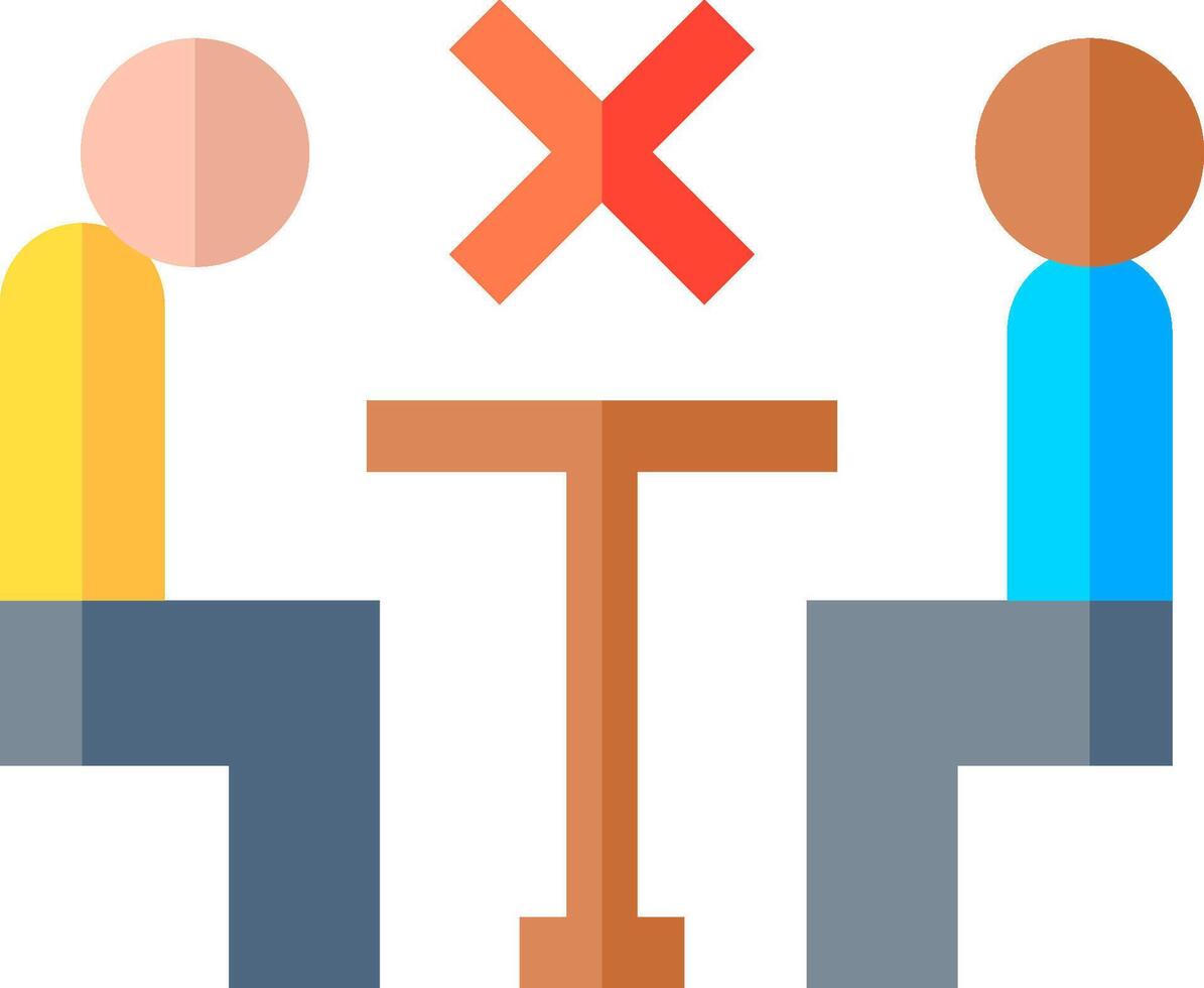Two people sitting at a table with a cross over it vector