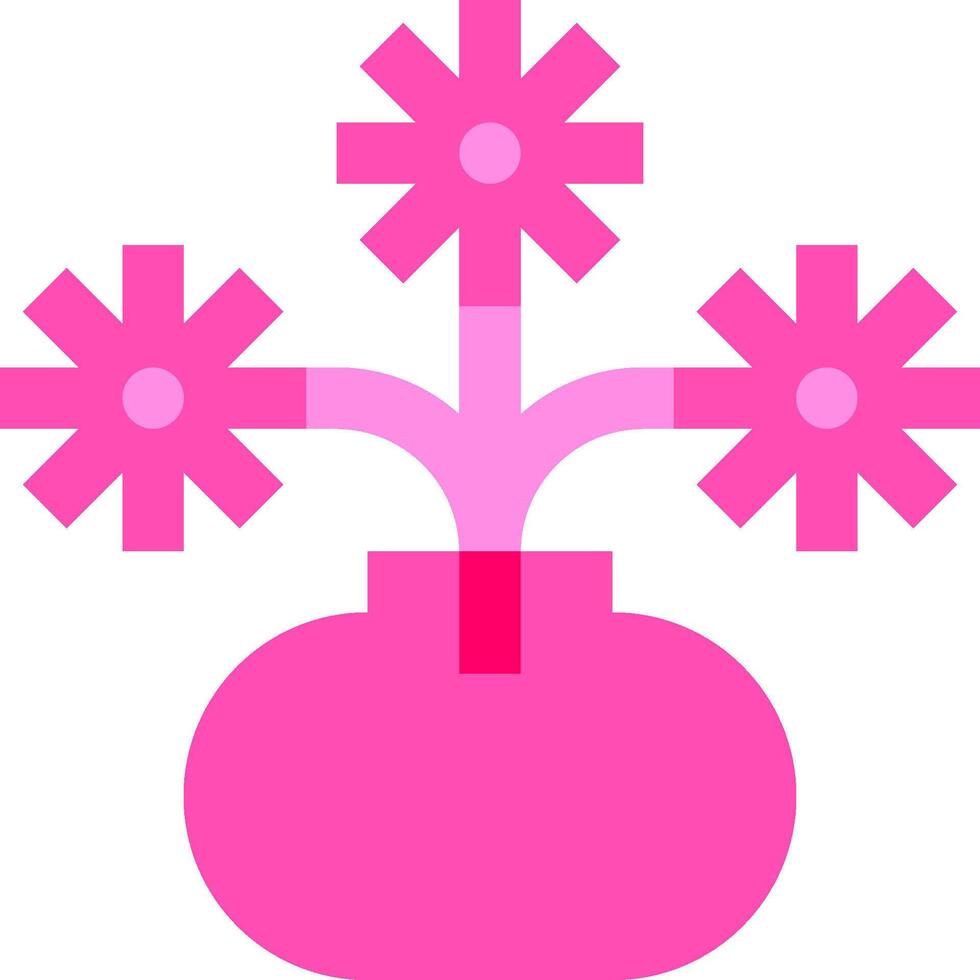A pink vase with four flowers in it vector