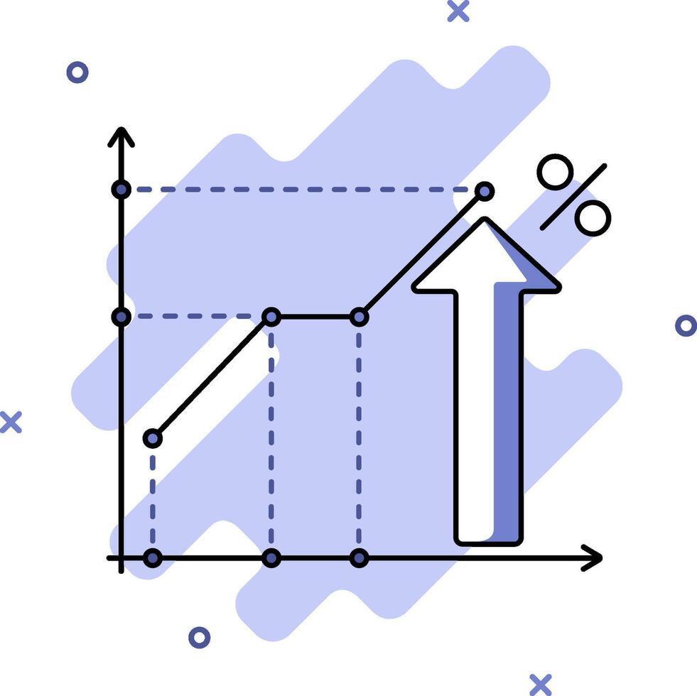 A graph with an arrow going up and a bar chart vector
