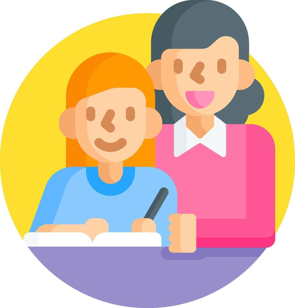 A woman and child are sitting at a table with a pen vector