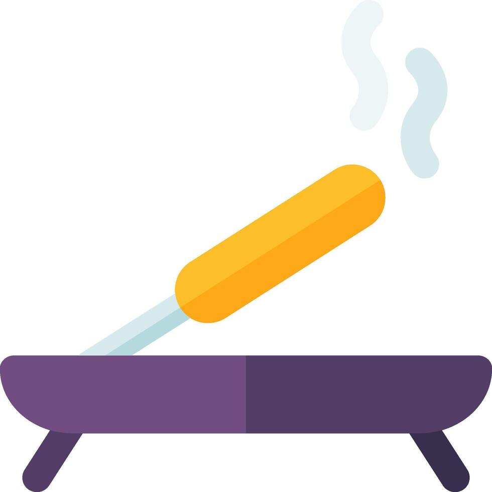 A frying pan with a hot dog on it vector
