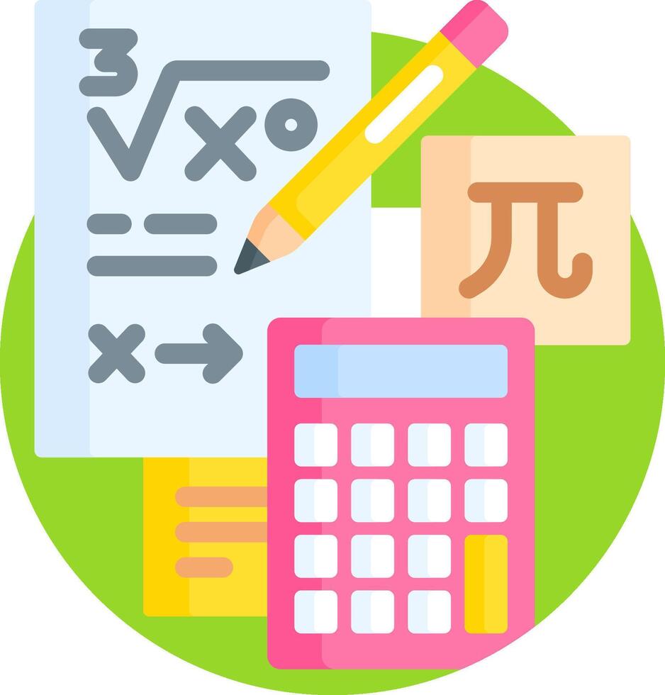 A calculator, paper and pencil are on a green background vector