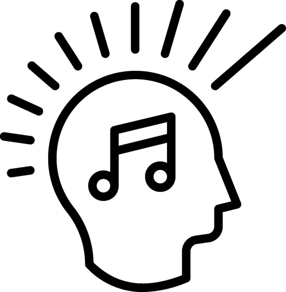 A black and white image of a head with music notes vector