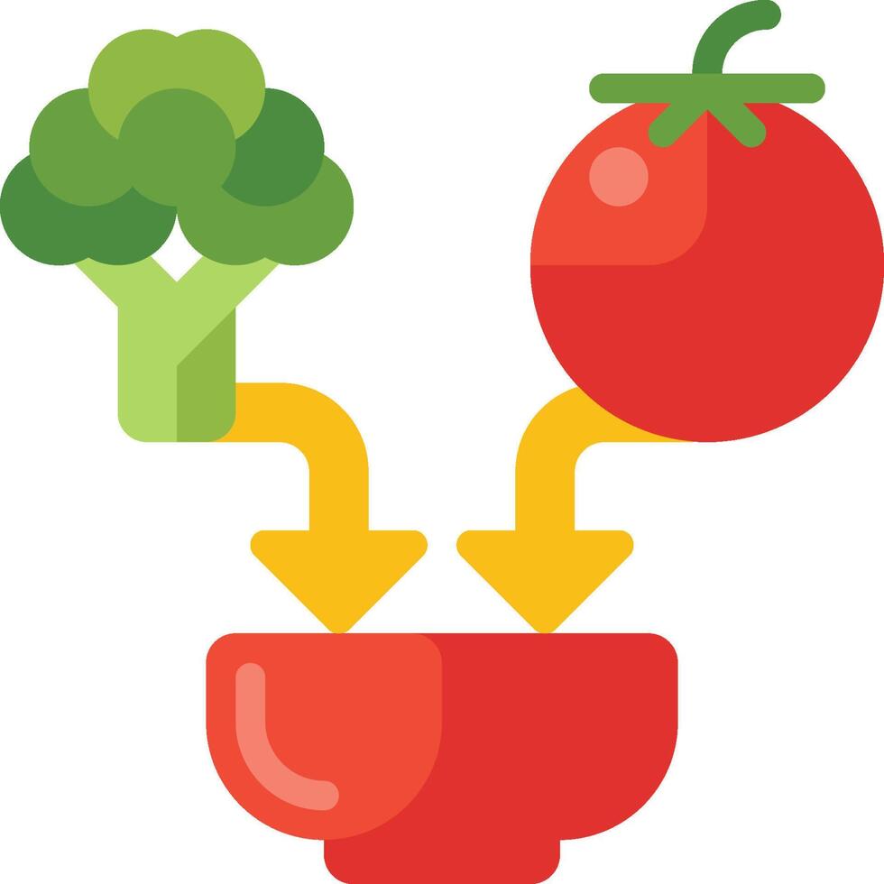 A red bowl with broccoli and tomatoes vector