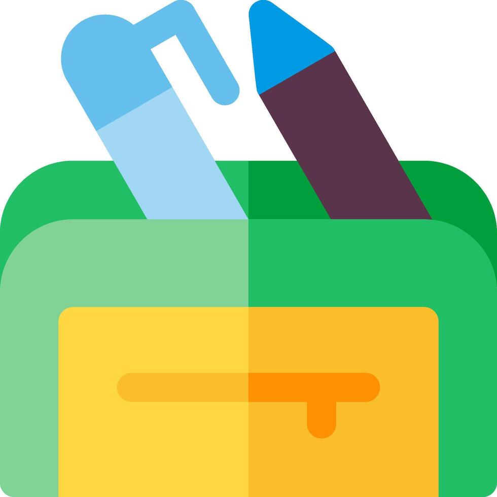 A green and yellow box with a pen and pencil vector