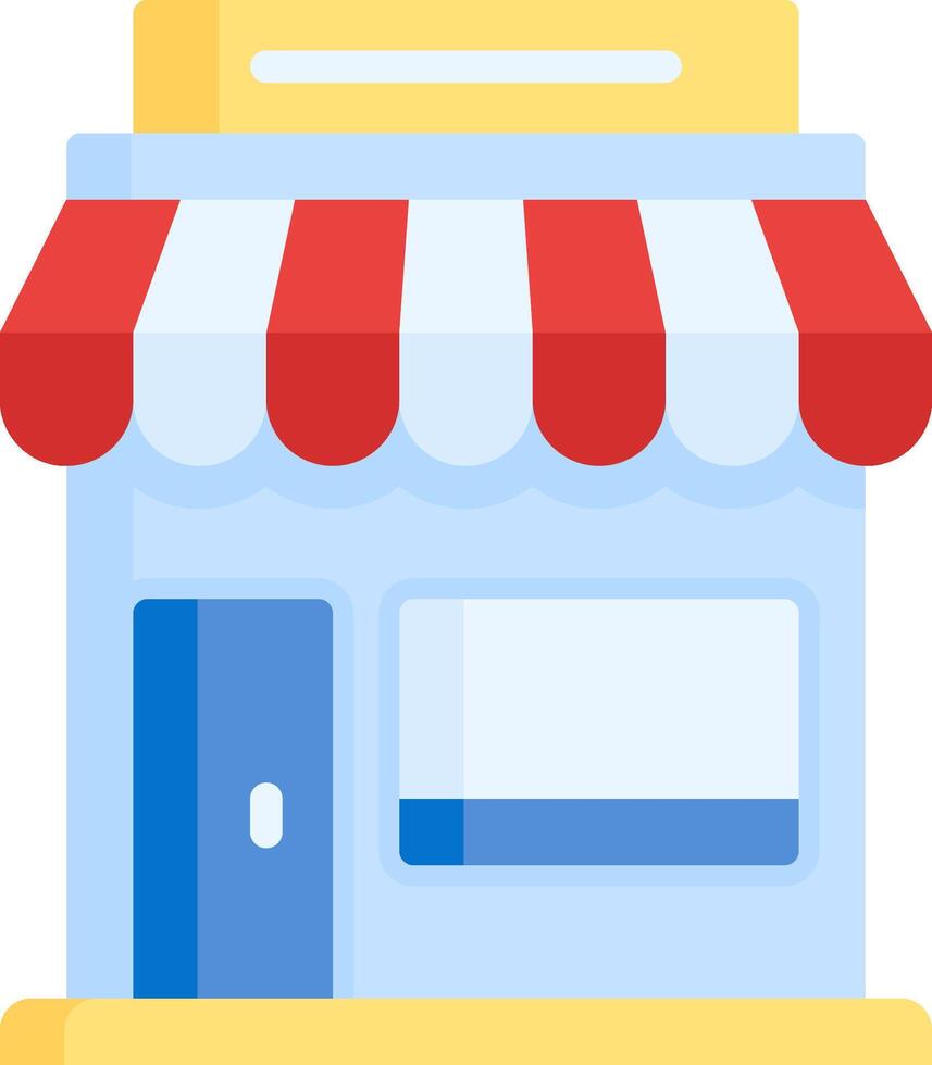 A small shop with a red and white awning vector