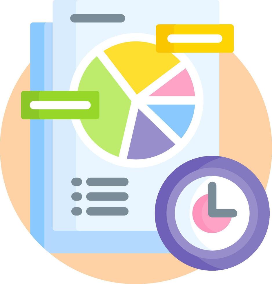 A pie chart and a clock are on a document vector