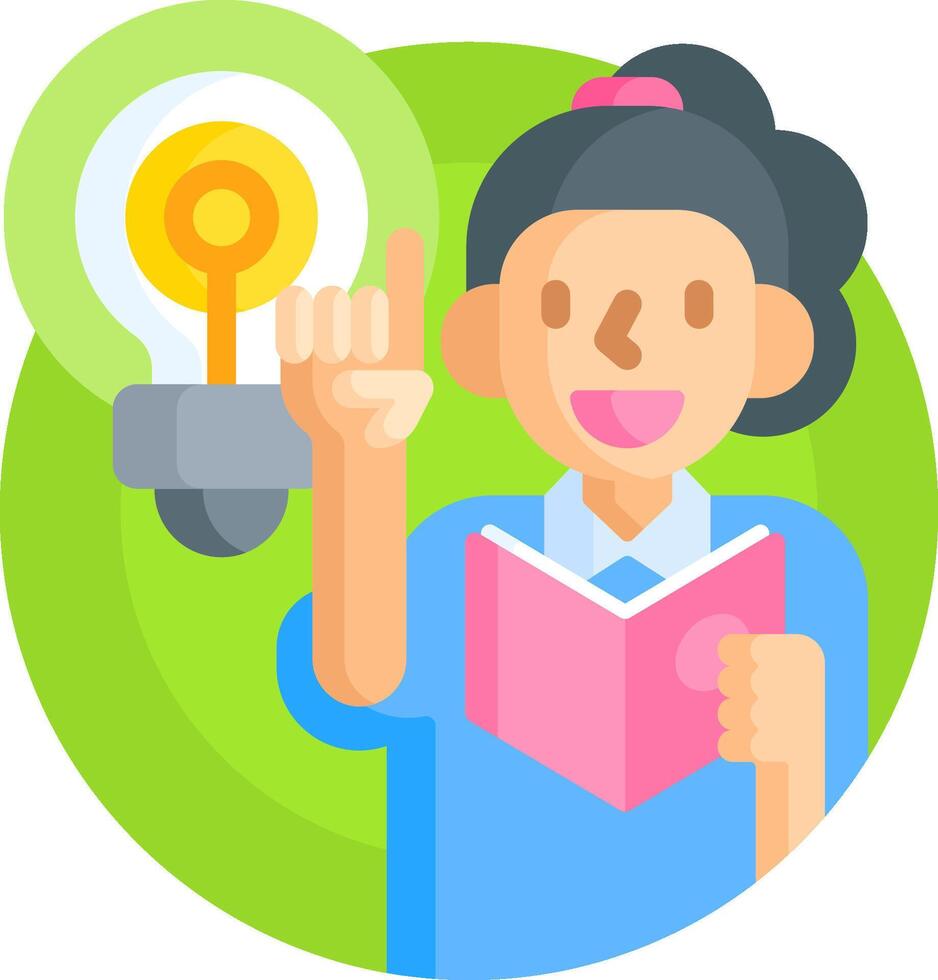 Illustration of a woman holding a book and light bulb vector