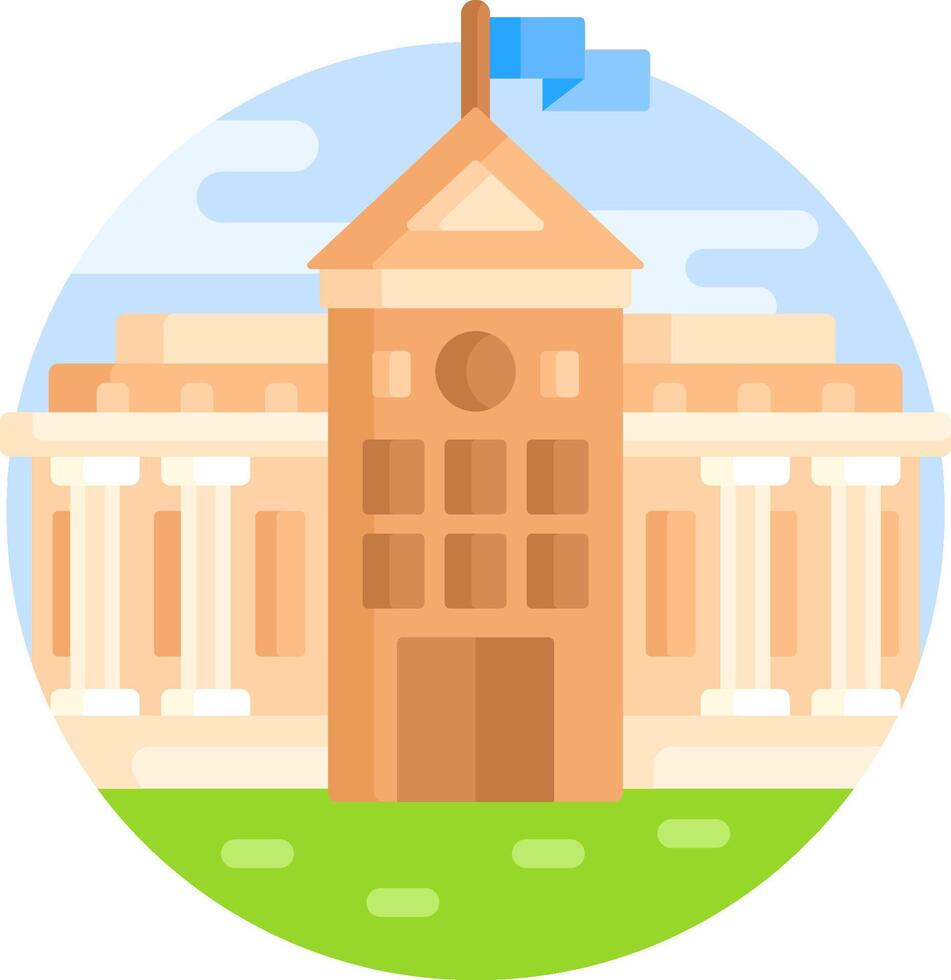 A building with a clock tower and a flag on top vector