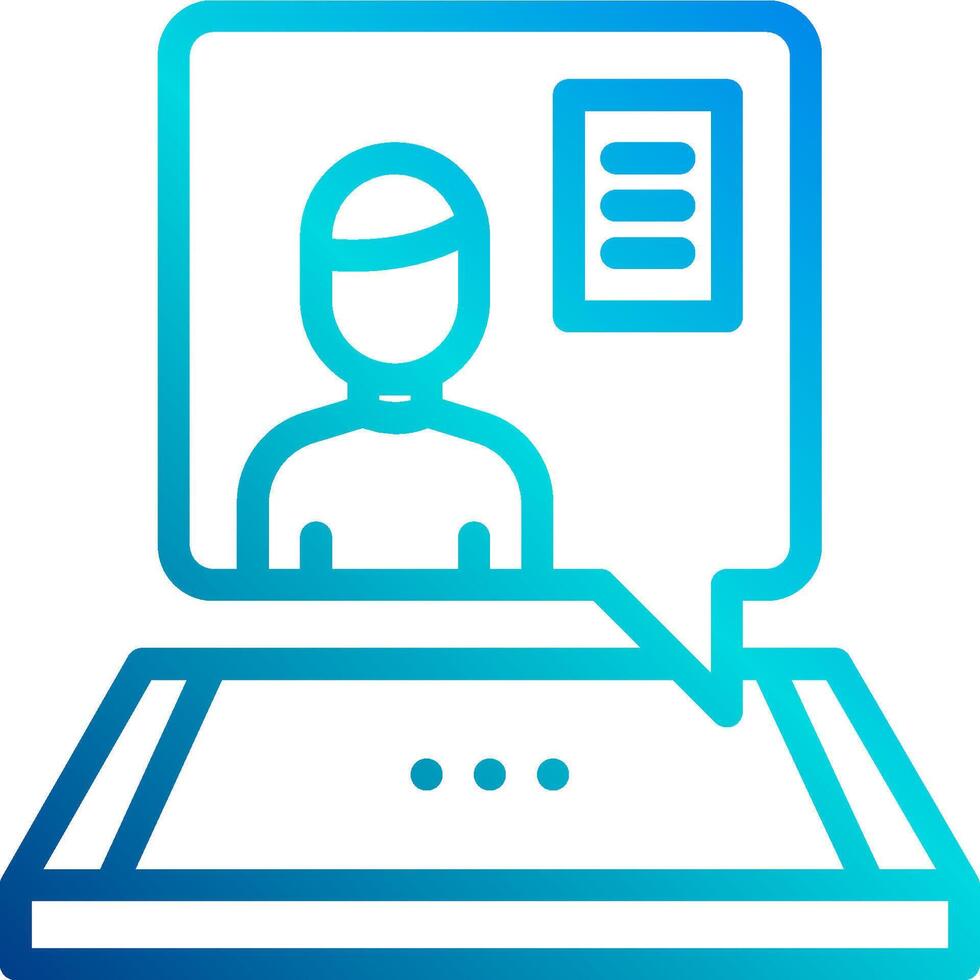 A person is sitting on a laptop with a speech bubble vector