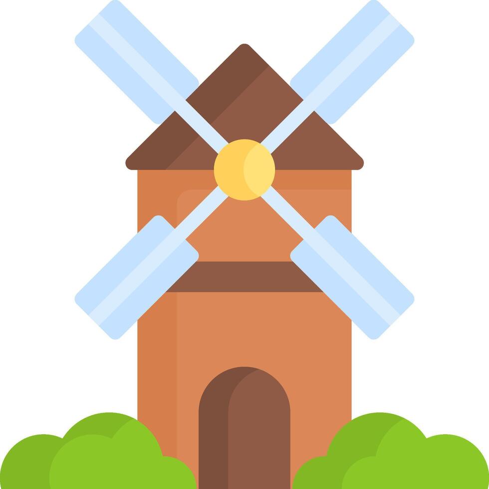 A windmill with a green roof and trees vector