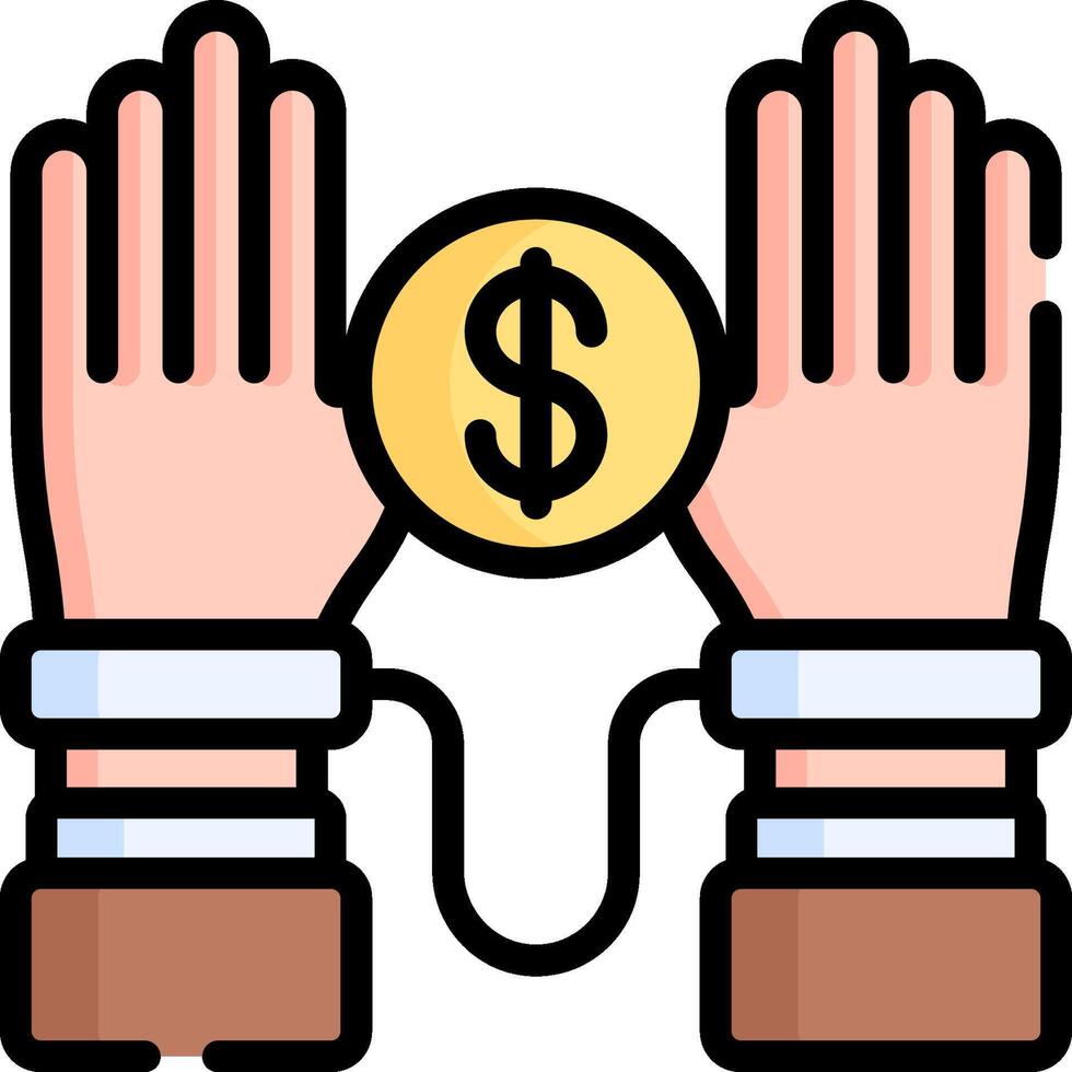 Two hands with a dollar coin in one hand and a chain in the other vector