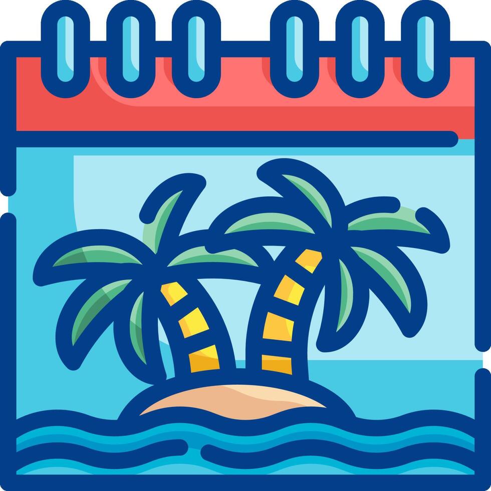 A calendar with palm trees and a beach vector