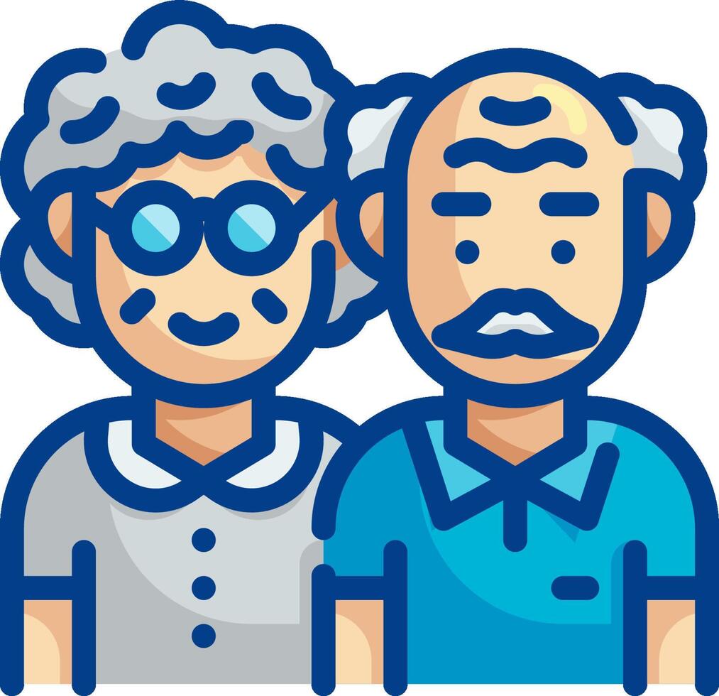 An elderly couple with glasses and a mustache vector