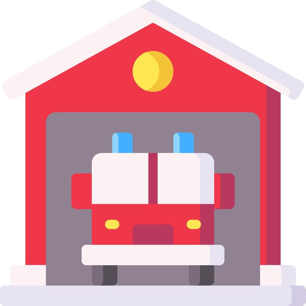 Fire truck in a garage flat design illustration vector