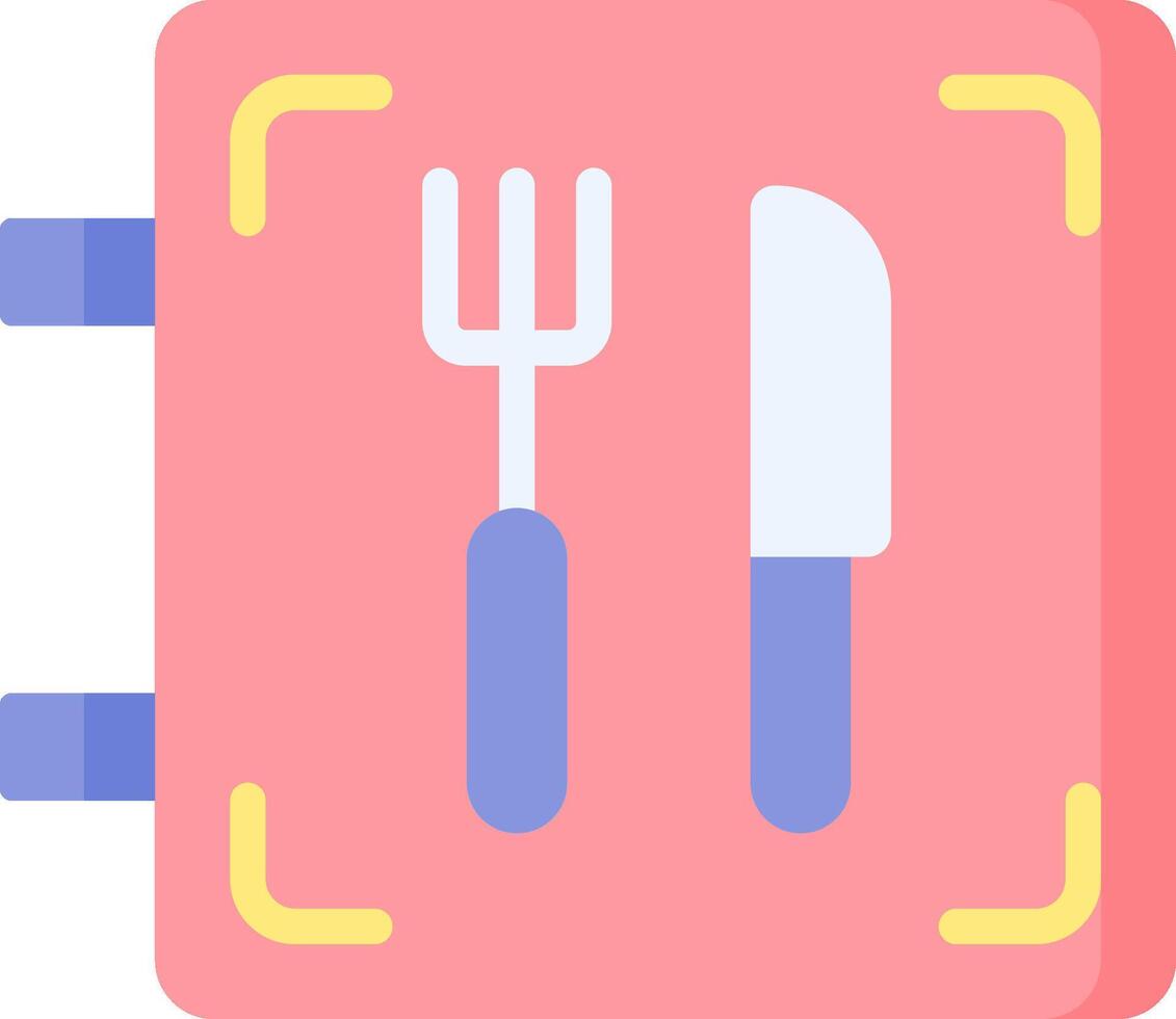 A pink box with a fork and knife inside vector