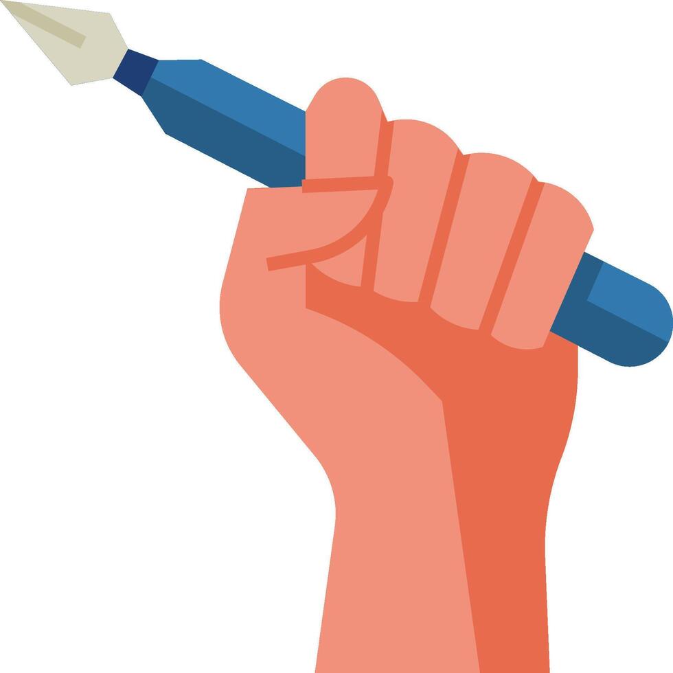 A hand holding a pen and a brush vector