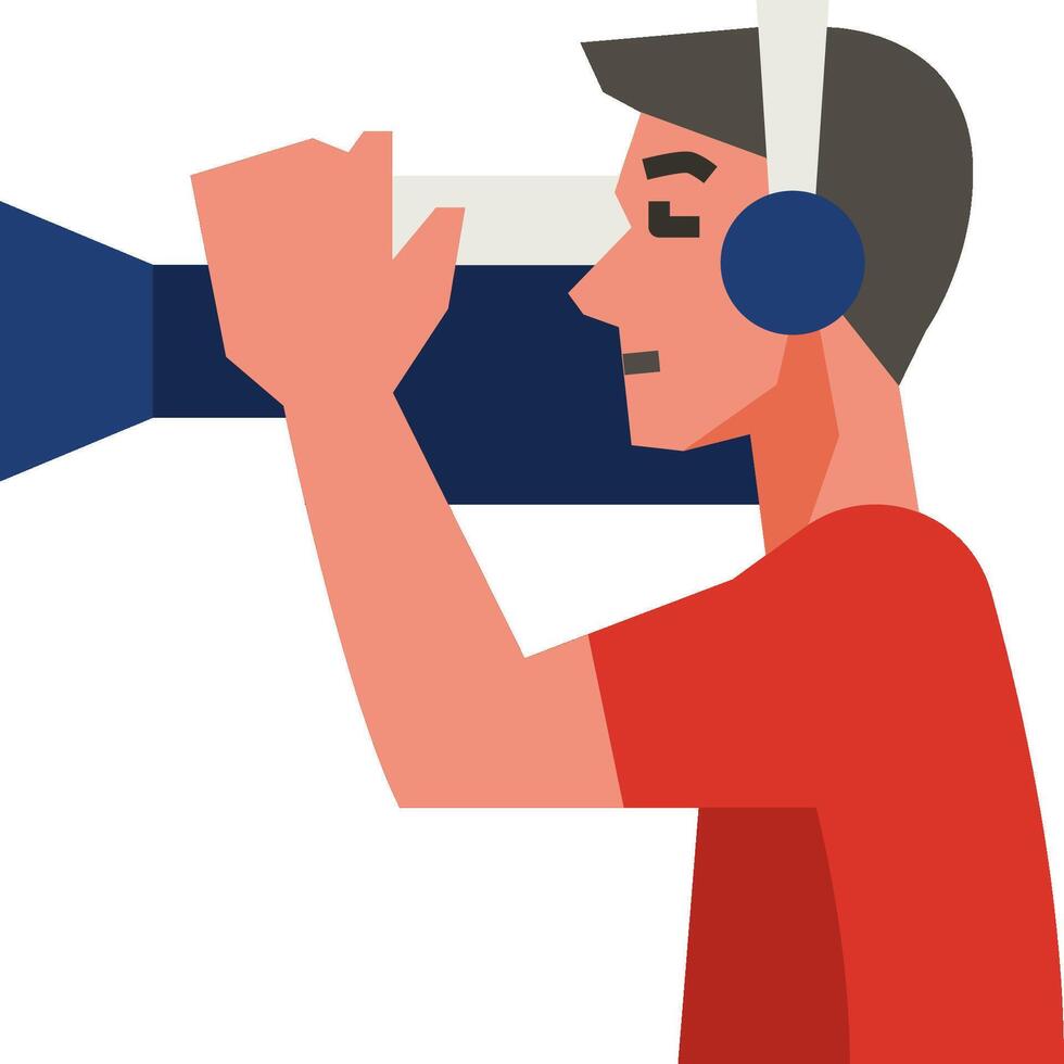 A man wearing headphones is holding a camera vector
