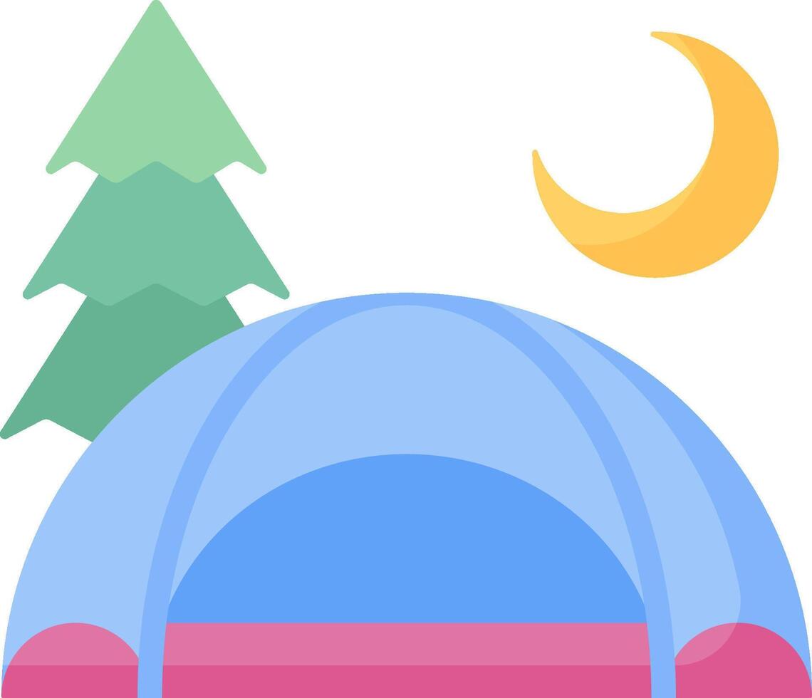 A tent and a tree with a moon in the background vector