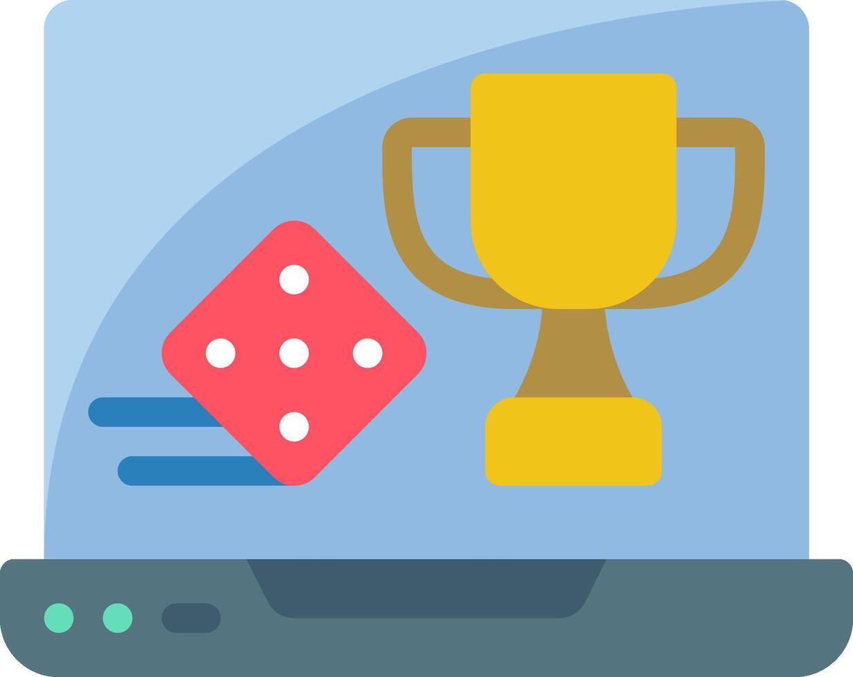A laptop with a dice and a trophy vector