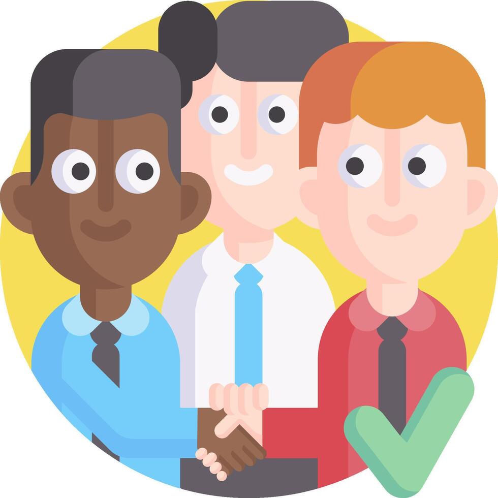 Three people shaking hands with a tick mark vector