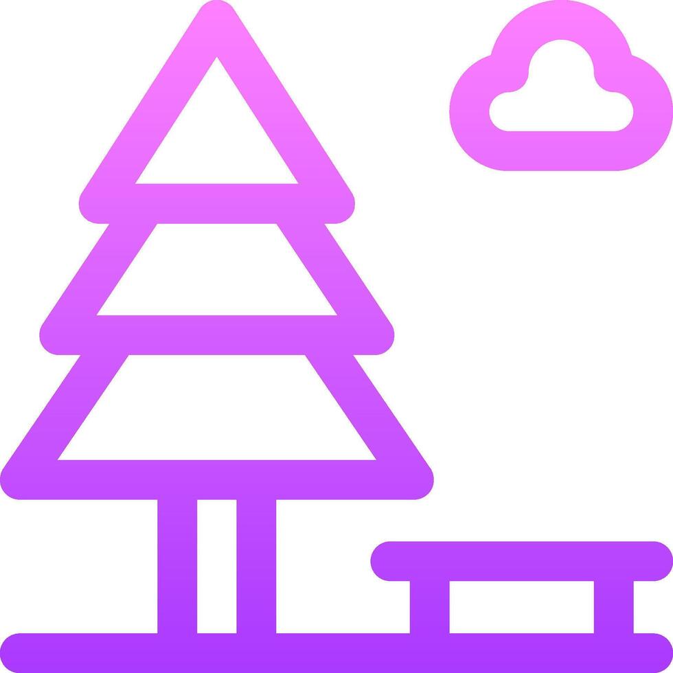 A purple and pink tree with a bench in the background vector