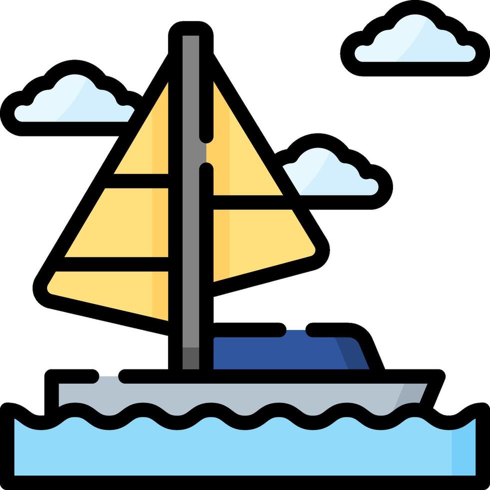 A sailboat floating in the ocean with clouds in the sky vector
