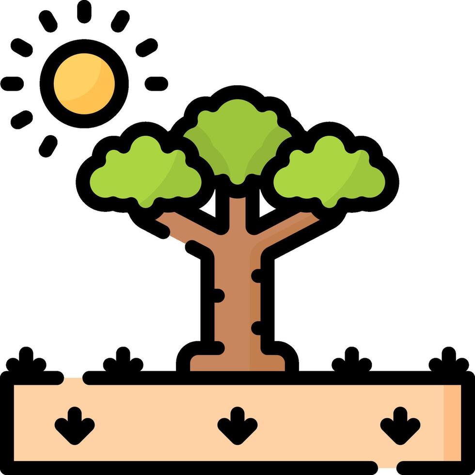 A tree with sun and sun rays on it vector