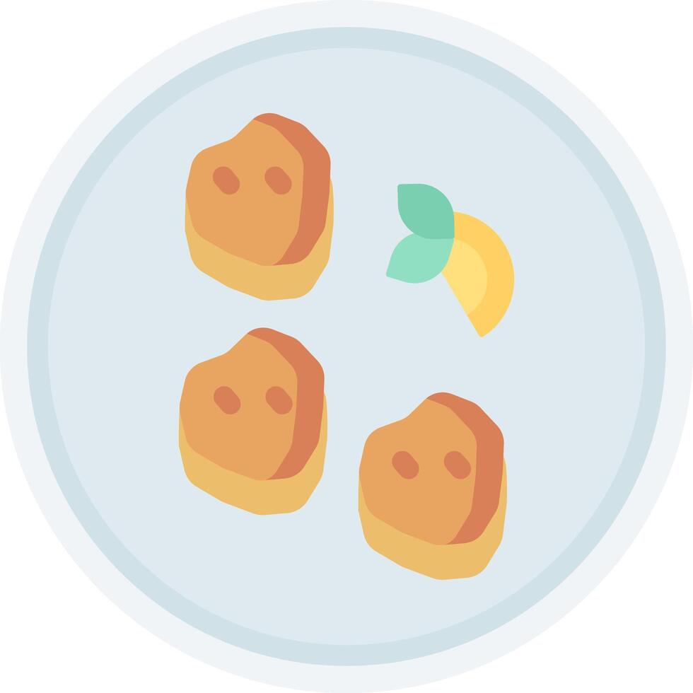 A round plate with four pieces of food vector