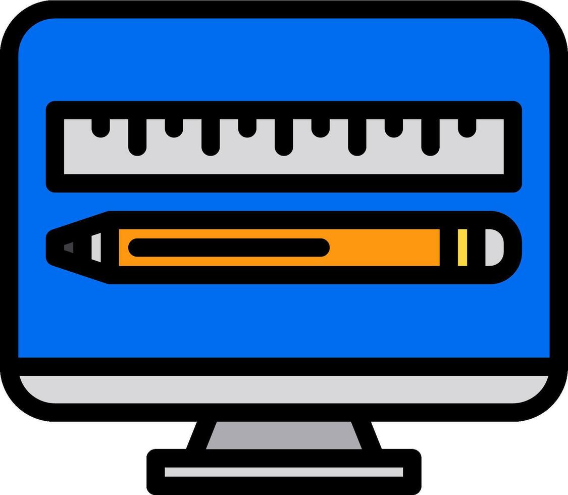 un computadora monitor con un regla y lápiz vector
