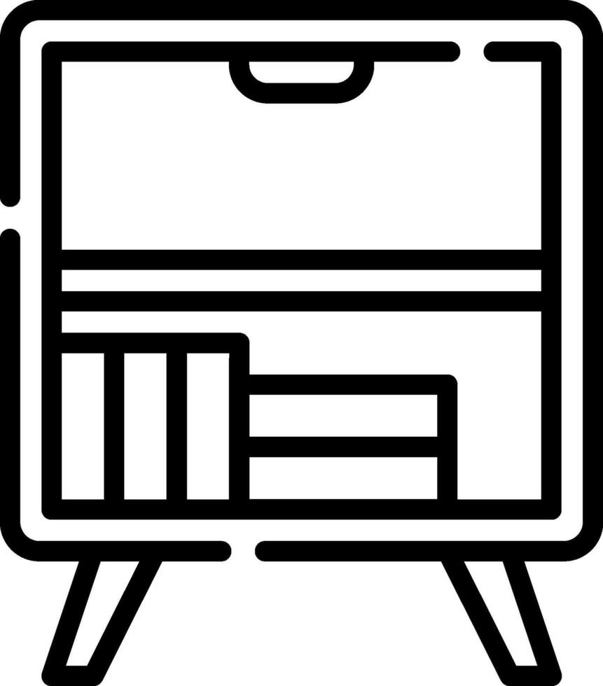 A black and white icon of a bookcase vector