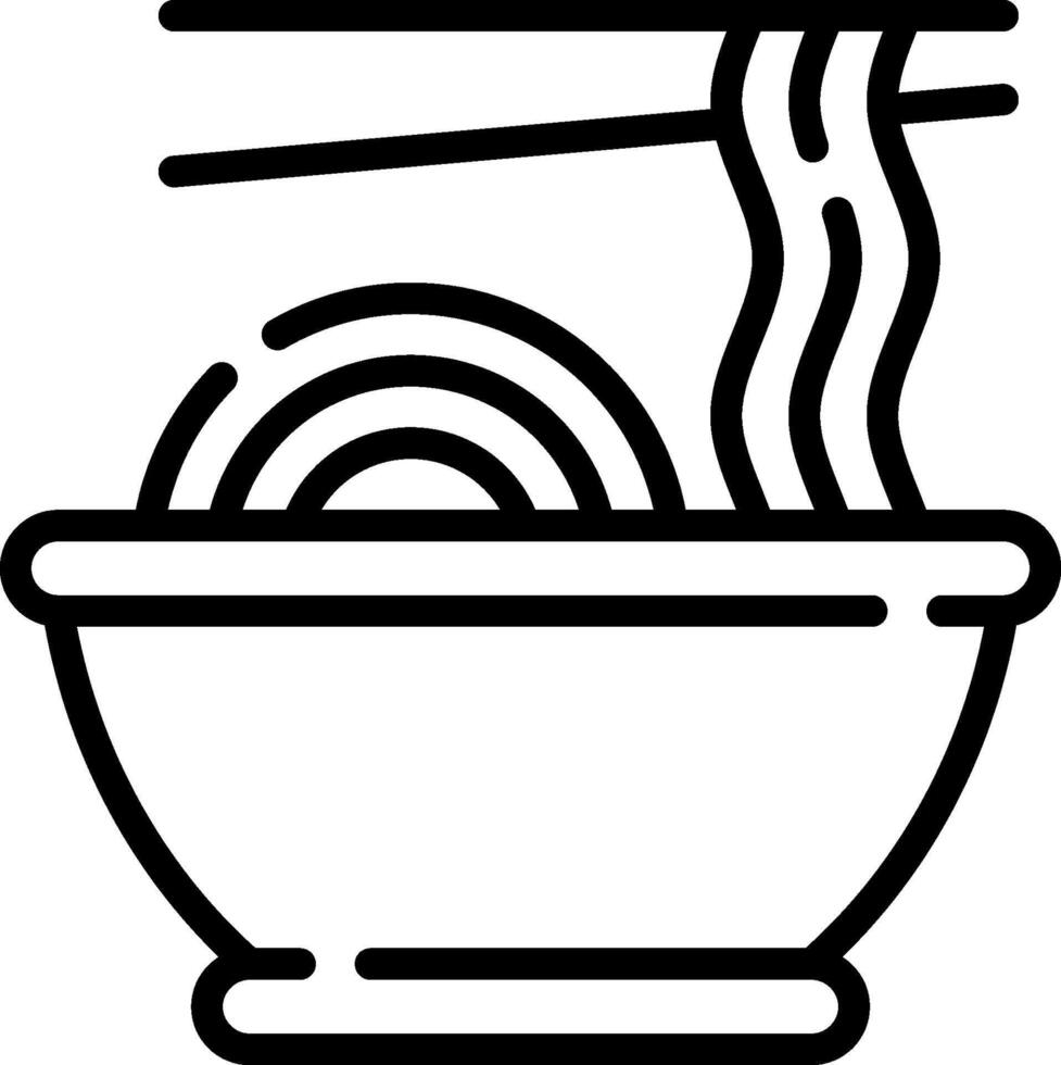 A black and white line drawing of a bowl with noodles vector