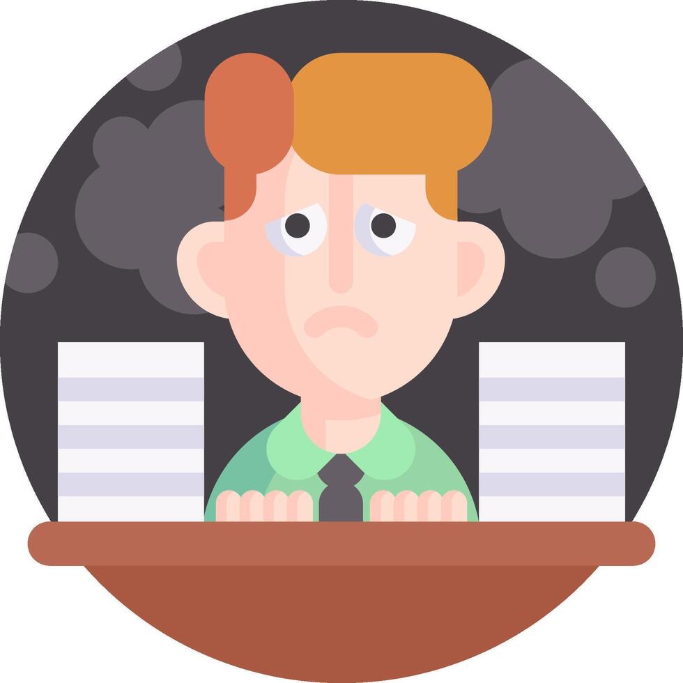 A cartoon man sitting at a desk with stacks of papers vector
