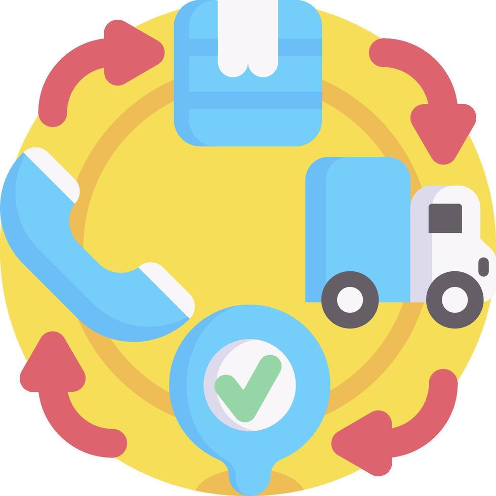 A circle with a truck, a car, and a check mark vector