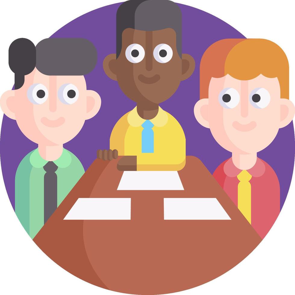 Three people sitting at a table with a piece of paper vector