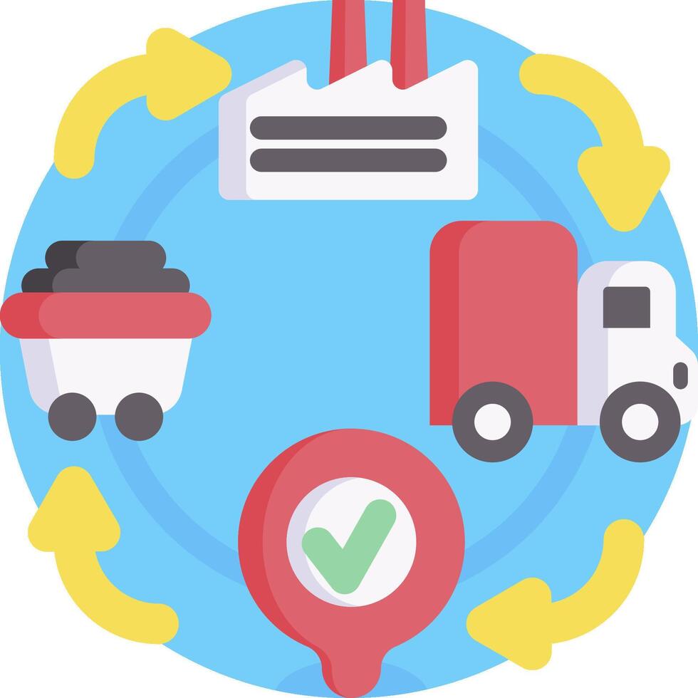 A circle with a truck, a forklift, and a fork vector