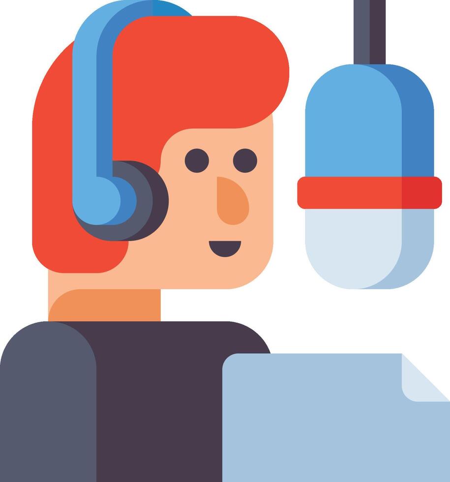 A person with headphones and microphone holding a microphone vector
