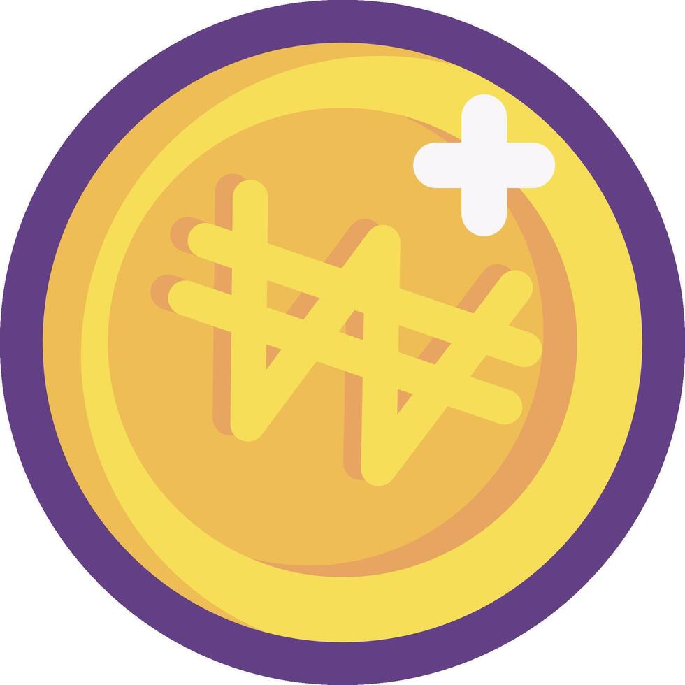 A yellow coin with a plus sign on it vector