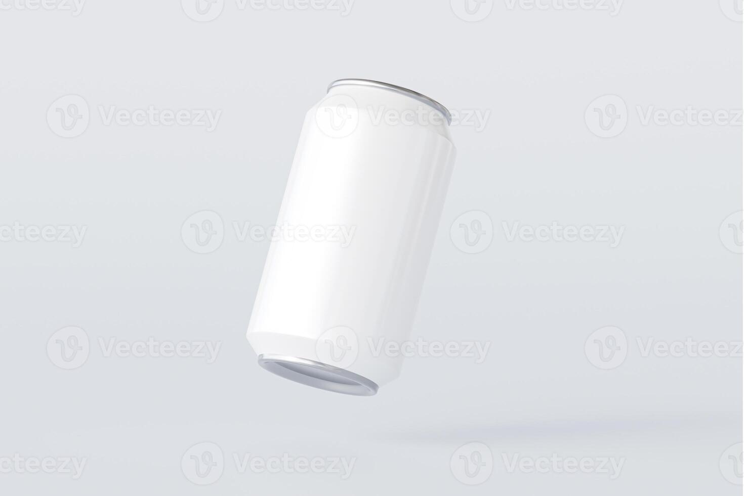 Blank mock-up of an aluminium soda can on an isolated white background. 3D rendering to show the product photo
