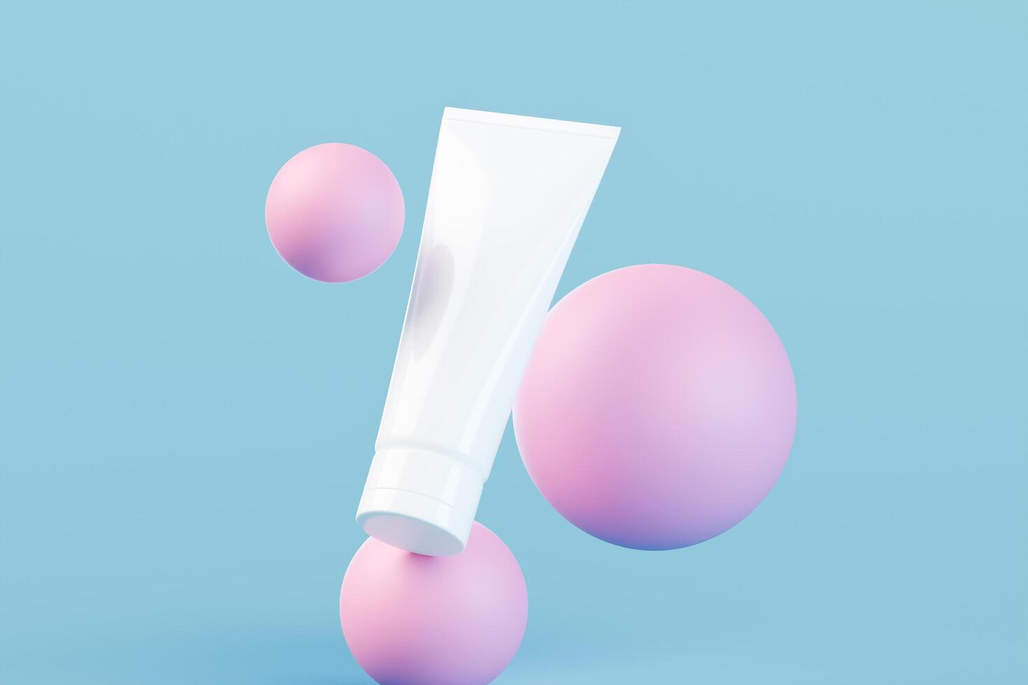 isolated squeeze tube on a pink coloured float, blue background, 3d rendering to show a cosmetic product photo