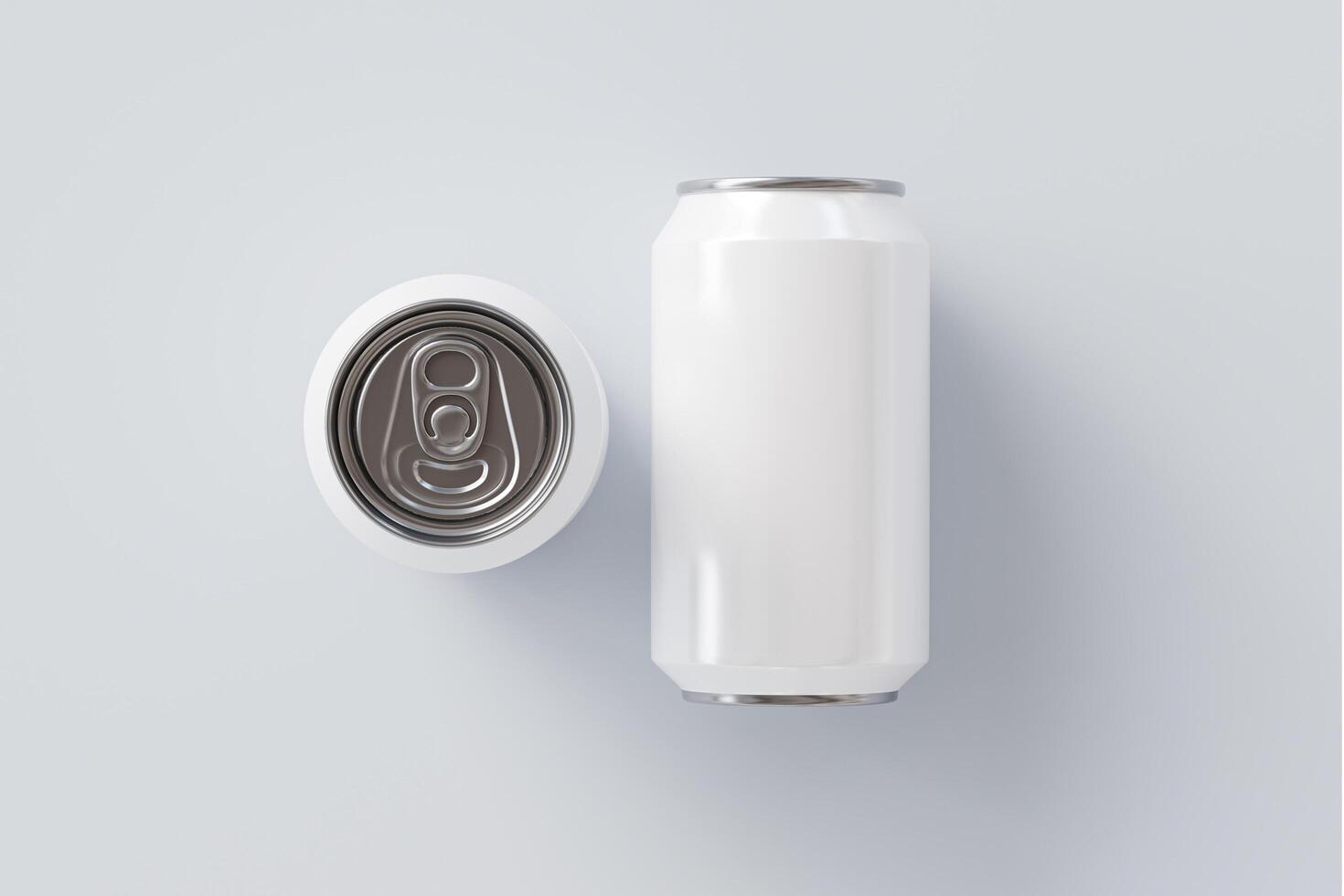 Blank mock-up of an aluminium soda can on an isolated white background. 3D rendering to show the product photo