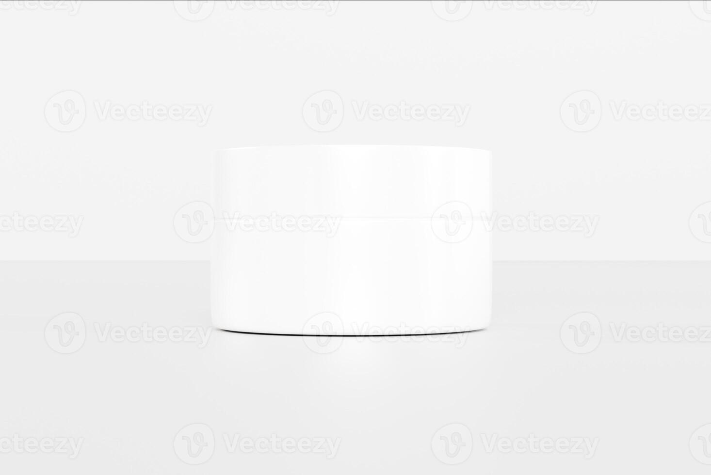 3D Collection of Cream Jars on White Background Realistic Mockups of Cosmetic Containers, Plastic or Glass with Lids, Blank for Branding photo