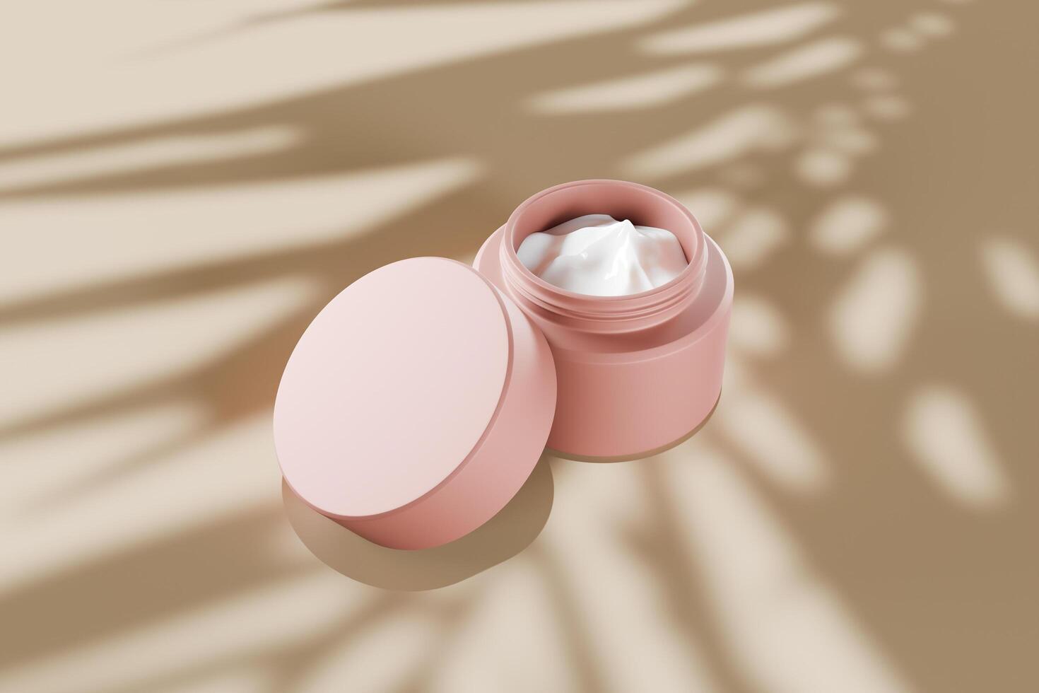 Moisturizing white face cream in beige jars. Hyaluronic acid for skin Isolated 3D rendering photo
