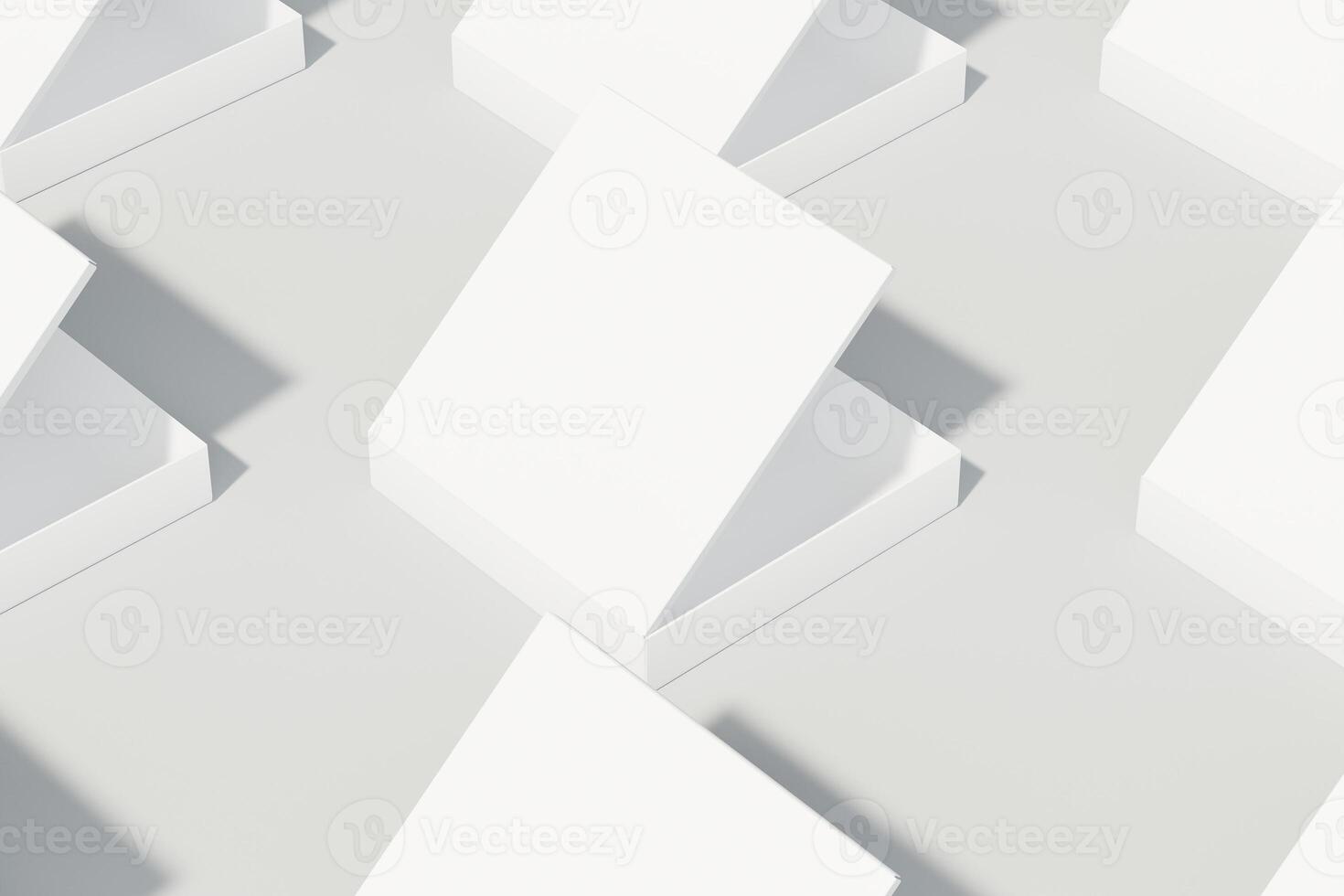 Square pizza boxes in half open and closed state with front view to showcase food products with white background theme, your product branding and 3d rendering illustration isolated photo