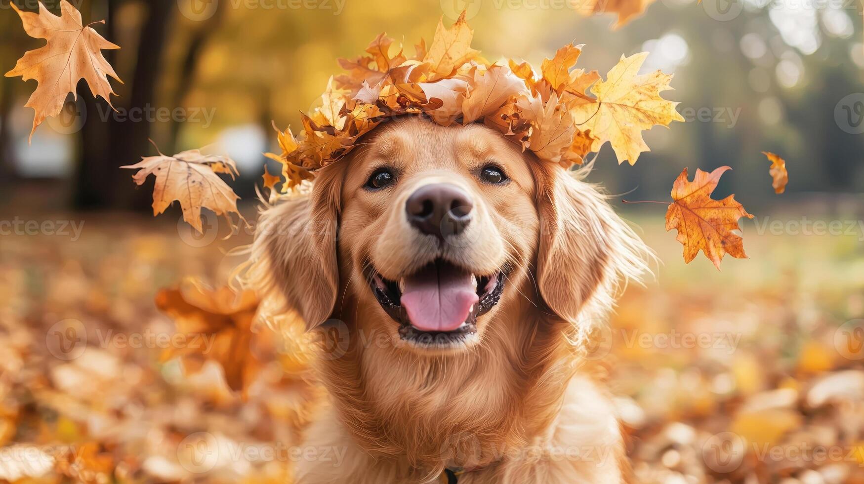 Dog Playing in Autumn photo