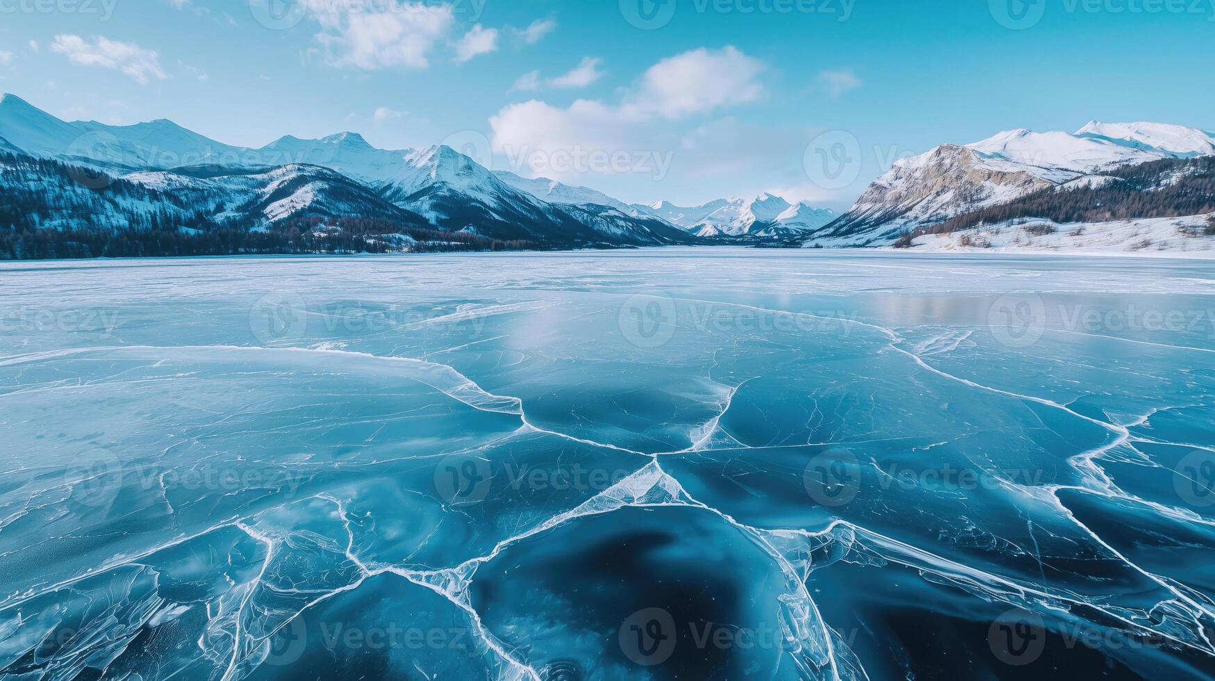 Iced Lake in Mountains photo