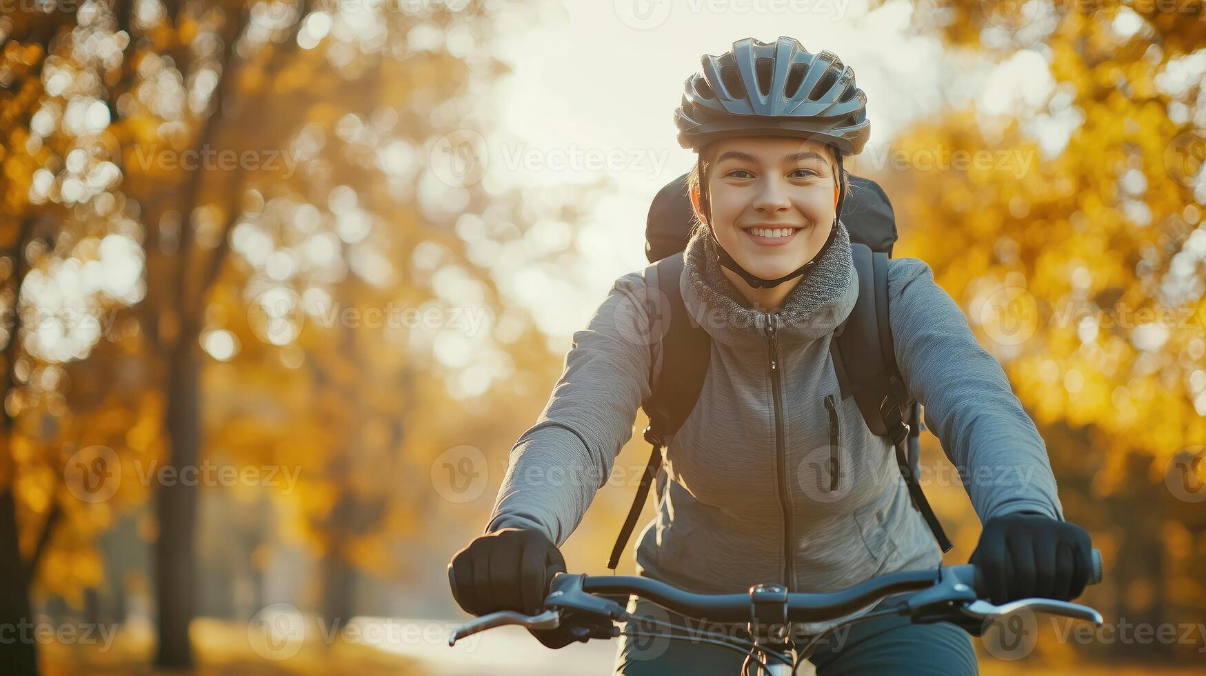 Woman on Bicycle in Autumn photo